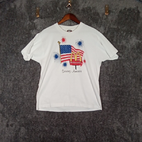 McDonald's White and Red Short Sleeve Tee Made In USA 1991 Single Stitch Mens Xl - Picture 1 of 12